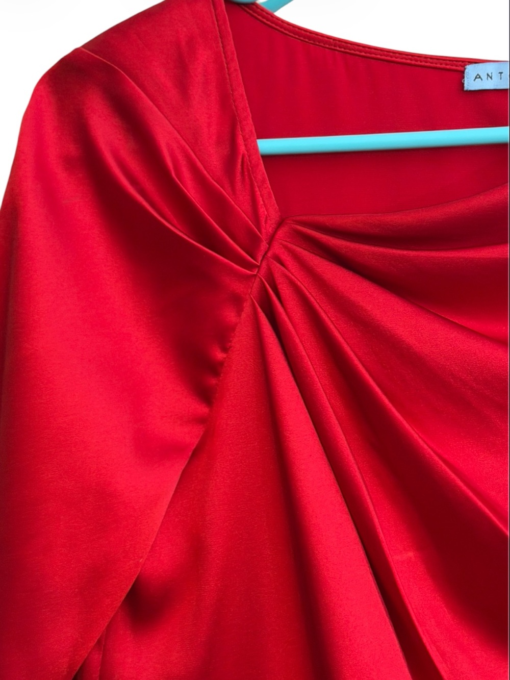 ANTONIO MELANI Red Draped Short Sleeve Blouse - Picture 4 of 10